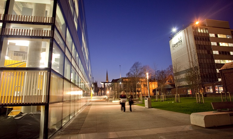 The Hub and the george eliot building in the evening