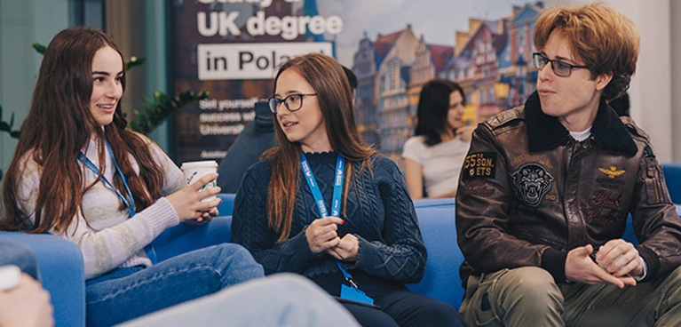 Students sitting together in a common room