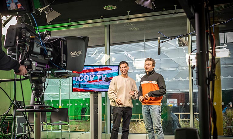 Two students at Coventry University studio