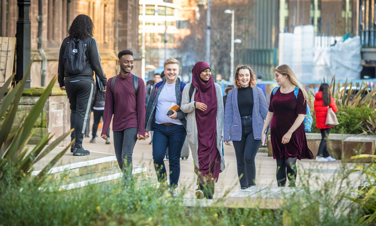 Students walking in the city