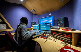 Student using recording studio