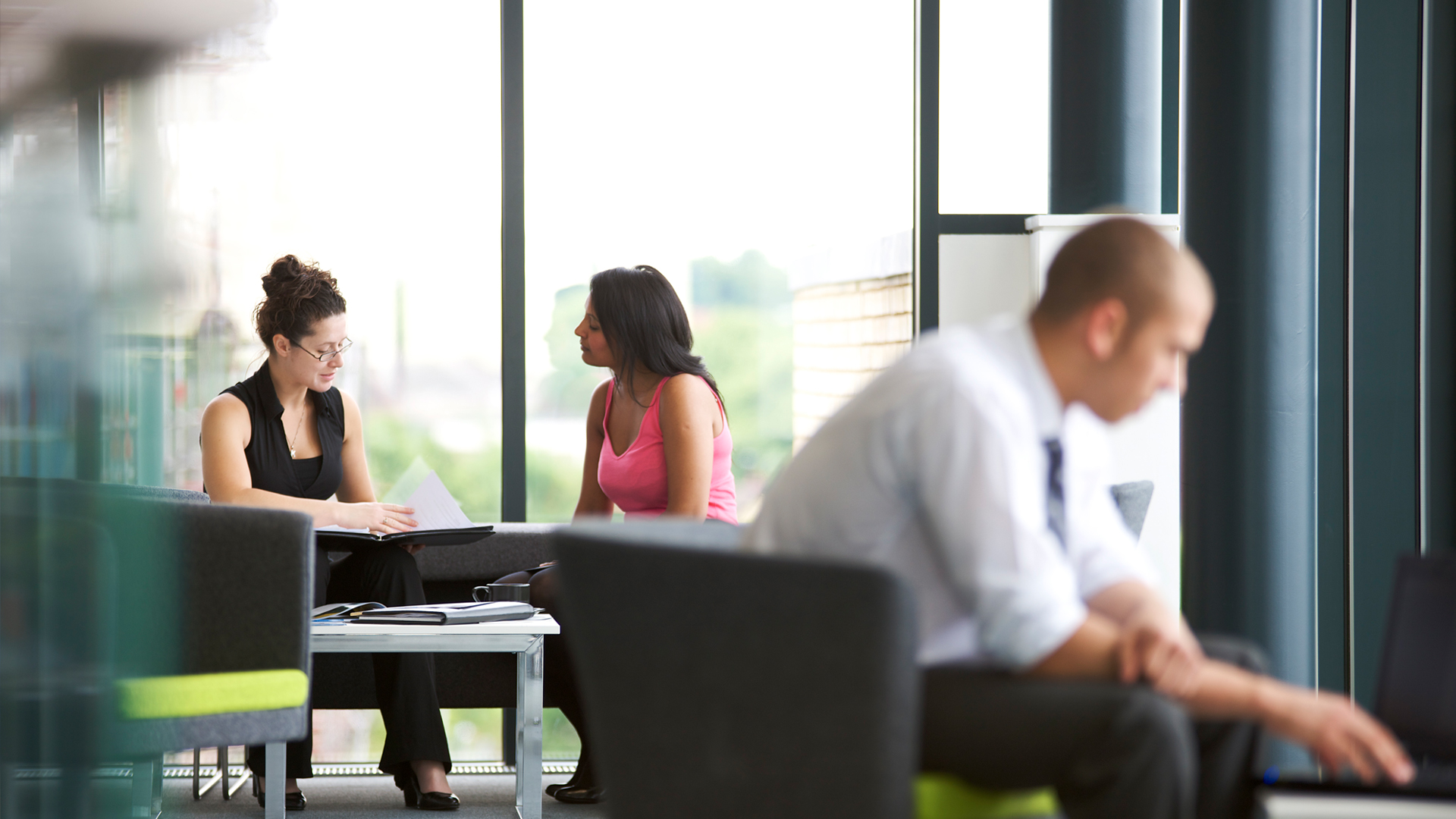 Students having a chat in a rec area