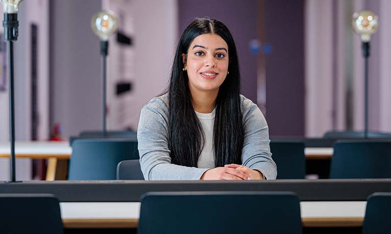 Kajel Singh Coventry University PG student sitting in a lecture room