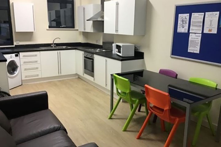 parish kitchen with table and chairs