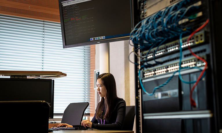 A student working on a workstation in the laboratory.