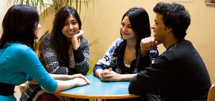 Students talking in a social space