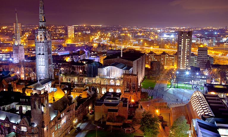 Overview of the Coventry University at night