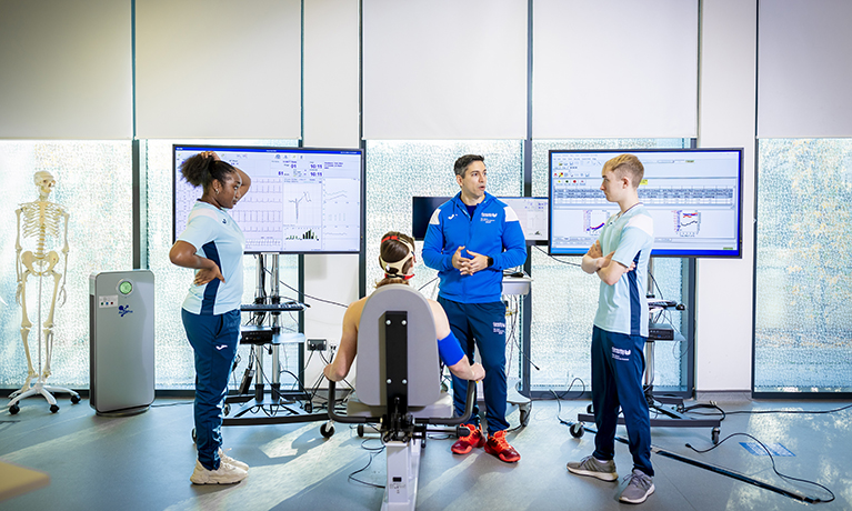 Group of students performing sports tests