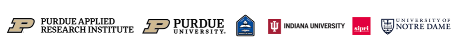 Logos of Purdue Applied Research Institute; Purdue University; University of Duhok; Indiana University; SIPRI;, and University of Notre Dame