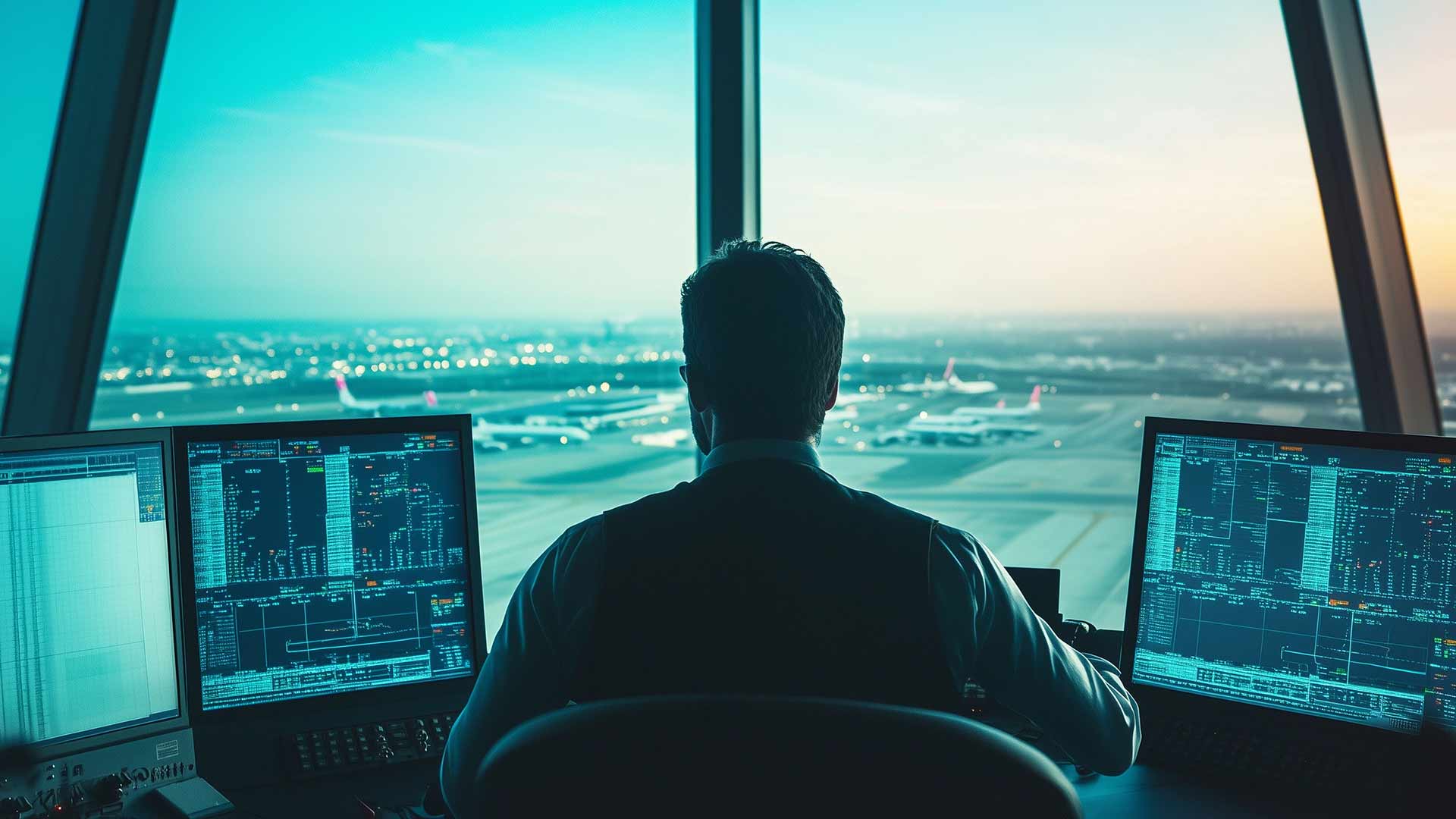 Air traffic controller at work 