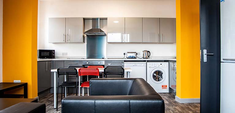 Kitchen and living area inside Islands House