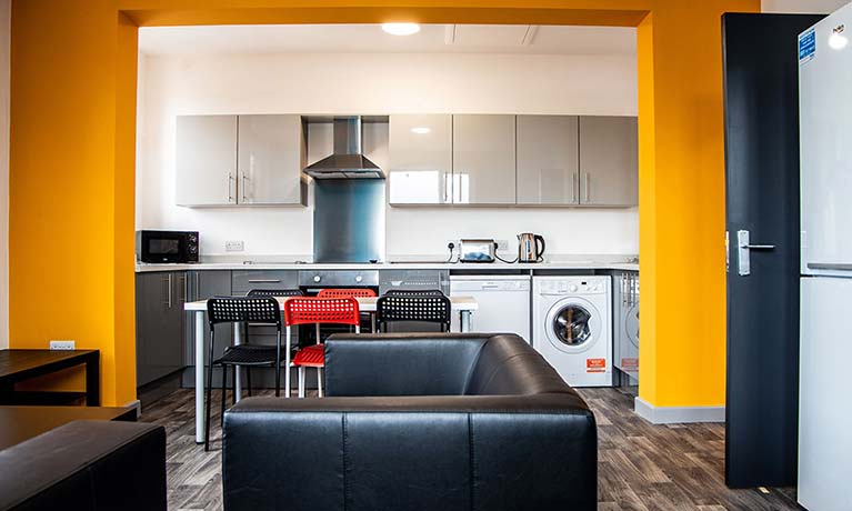 Open plan kitchen and lounge area