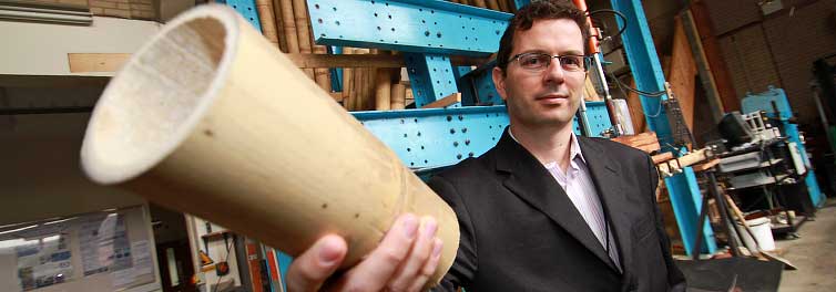 Someone wearing a suit holding a bit of bamboo